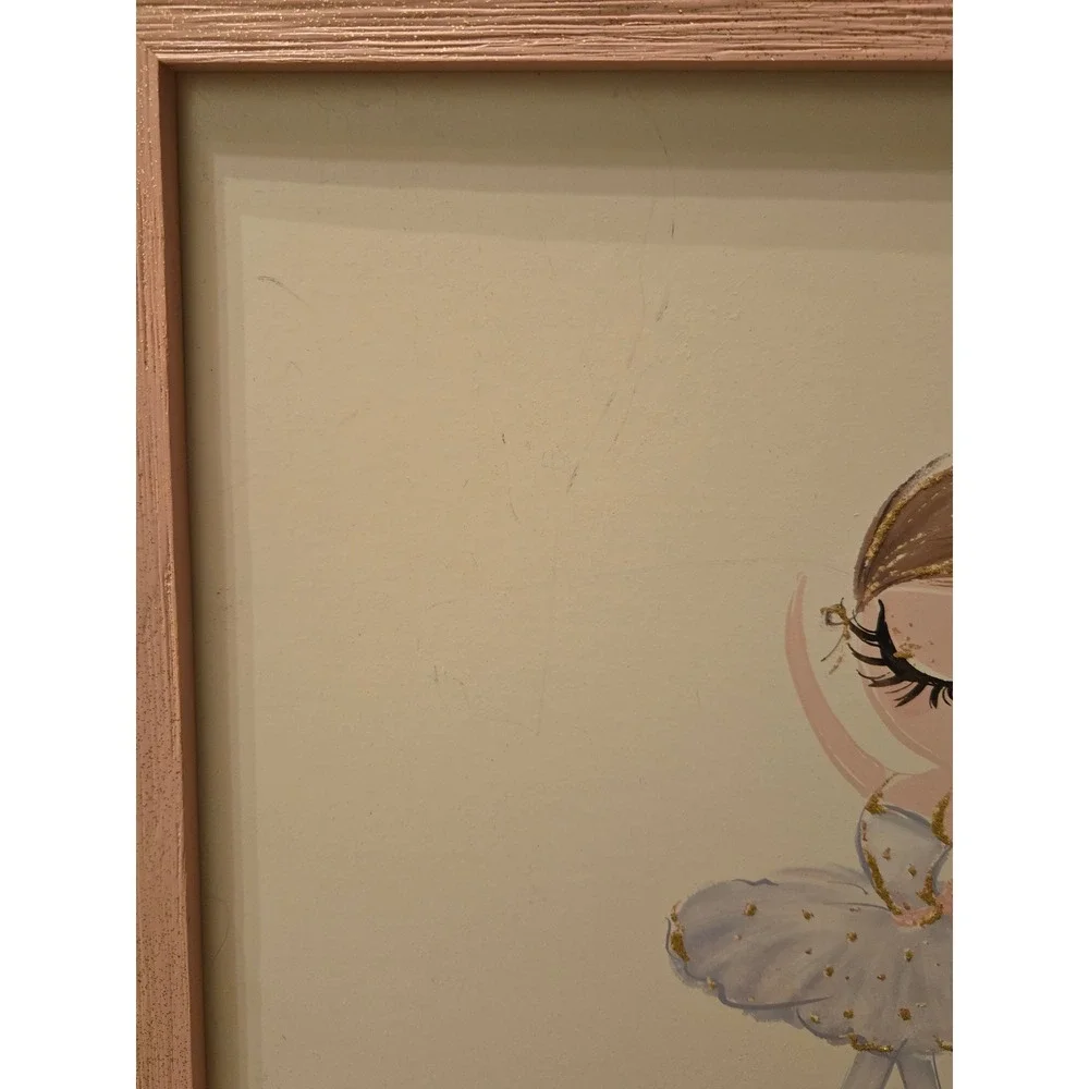 Hobby Lobby Ballerina Framed Wall Art Pink Gold‎ Glitter Nursery Decor 12x12